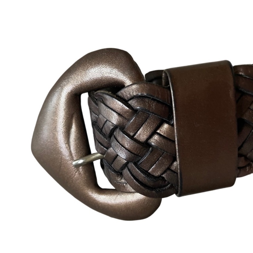 SAKS Fifth Avenue Genuine Leather Braided Belt Bronze Women’s Size S.